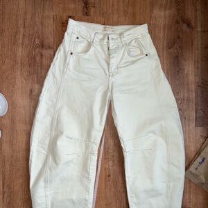 Free People we the free good luck mid rise barrel jeans cream color